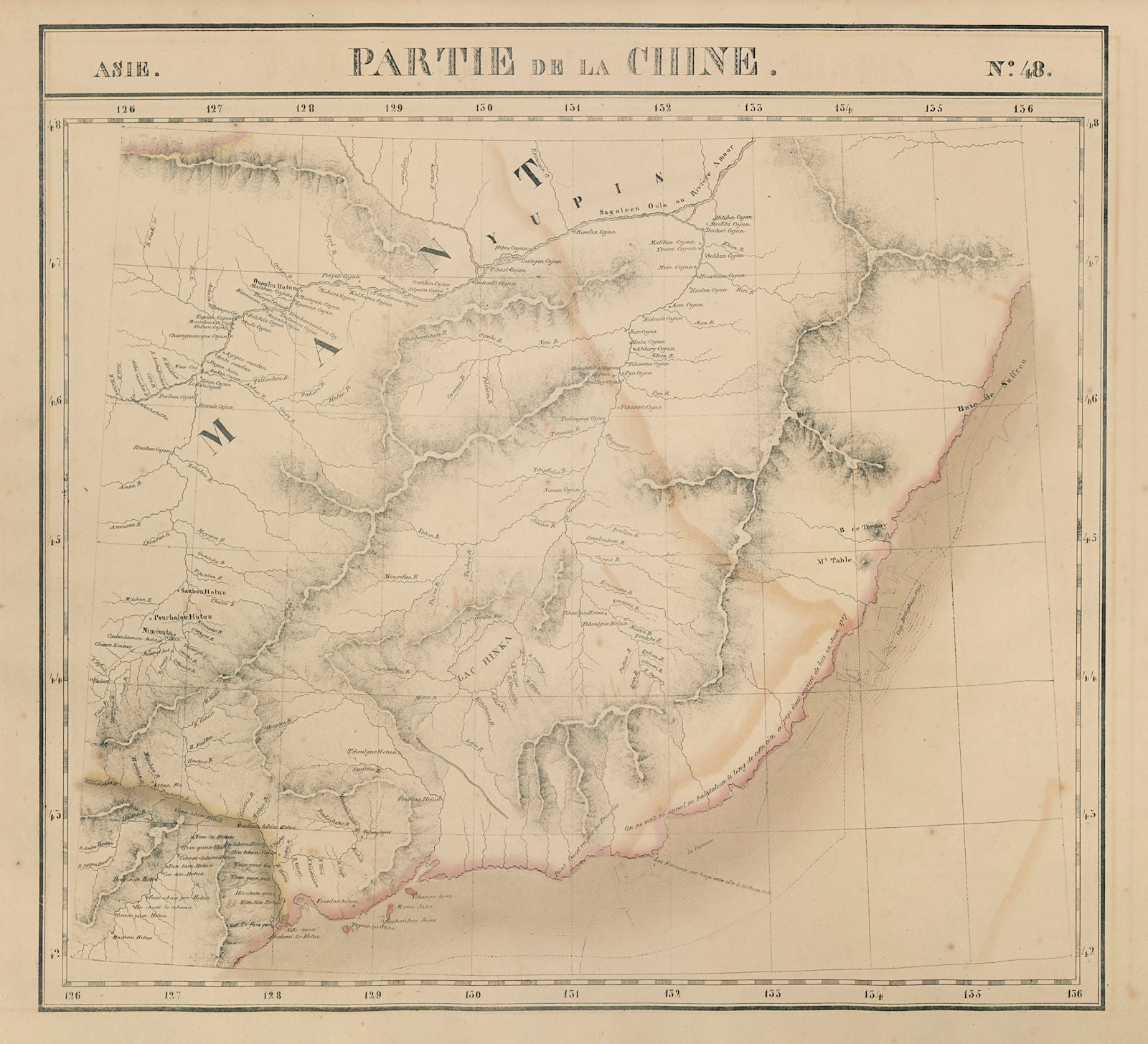Asie. Chine #48 China Heilongjiang. Russia Primorsky Krai. VANDERMAELEN 1827 map